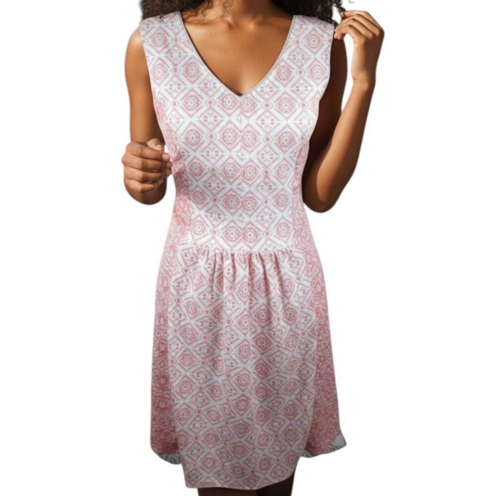 REWIND PINK & WHITE V-NECK FIT & FLAIR CUTOUT DRESS SZ.XL EUC.